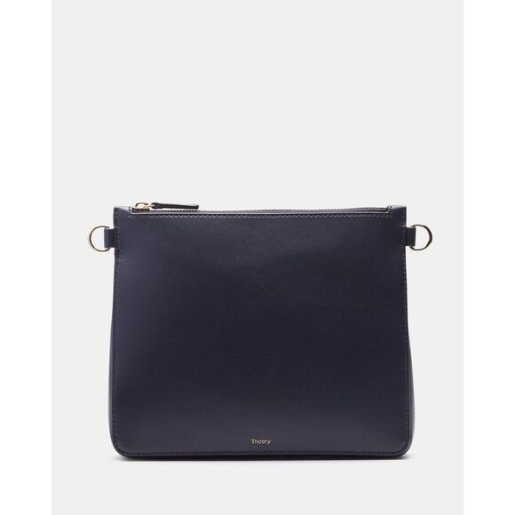Theory Polished Zip Top Closure Smooth Leather Transformer Pouch Orientale $175
